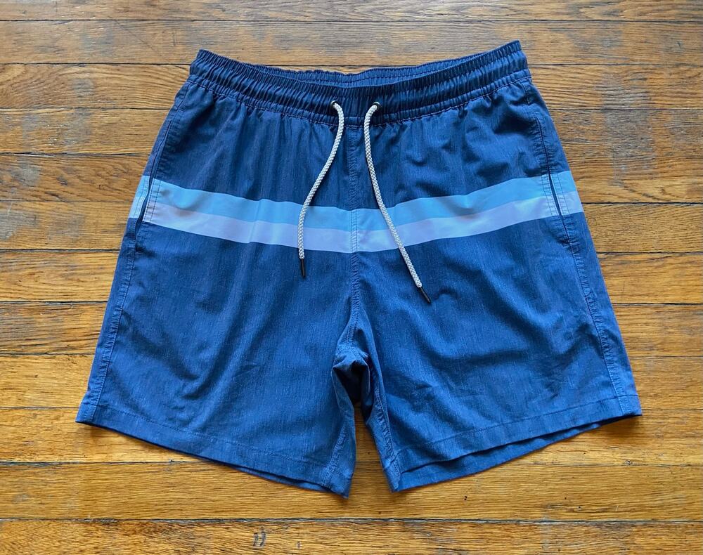 FAIR HARBOR Gray/Blue Striped Swim Shorts sz XL